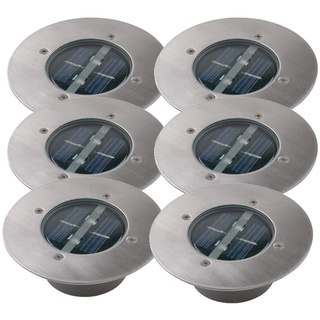 6er SET moderner Solar LED Bodeneinbaustrahler rund in Edelstahl / Glas für Außen