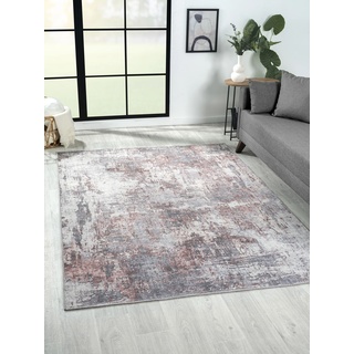 Teppich MYFLAIR MÖBEL & ACCESSOIRES "Kollektion Avery" Teppiche Gr. B/L: 160 cm x 230 cm, 2 mm, 1 St., orange (creme, terrakotta, hellgrau) Esszimmerteppiche Flachgewebe, im modernem Used Look, superflach, waschbar, Microfaser