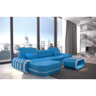Sofa Dreams Ecksofa Sofa Ledersofa Roma L Form Leder Sofa Ledercouch, Couch, mit LED, wahlweise mit Bettfunktion als Schlafsofa, Designersofa blau