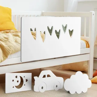 zovis Holz-Rausfallschutz für Kinderbetten - Sicherheit im Schlaf, Absturzsicherung, Bettschutz, Verschiedene Designs, universal, einfache Montage | Herzen (weiß)