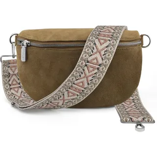 ARTVALL - Umhängetasche Wildleder Tasche Handtasche Velours Bauchtasche Klein mit Schultergurt Design Taschenband abnehmbar verstellbares Riemen Crossbody Bag Echt Ledertasche Damen mit Reißverschluss - Tasche - Hell Braun