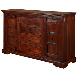 Kolonialstil Sideboard massiv Kommode Schrank Natur Akazienholz dunkel 150x89