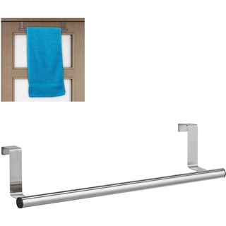 Relaxdays Handtuchhalter für Tür & Schrank, zum Einhängen, Edelstahl, Handtuchstange ohne Bohren, Küche & Bad, silber