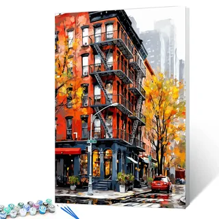 New York City Landschafts-Ölgemälde, Malen nach Zahlen, 40,6 x 50,8 cm, Leinwand, fiktive Landschaft, Graffiti, DIY-Malerei für Kinder, Studenten, Erwachsene, Anfänger, mit Pinseln, Acryl-Pigment