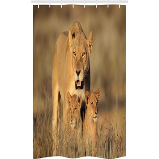ABAKUHAUS Afrika Schmaler Duschvorhang, Safari Lions Wildnis, Badezimmer Deko Set aus Stoff mit Haken, 120 x 180 cm, Sahne