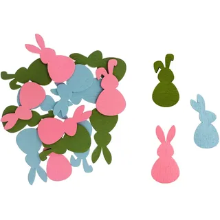 Oblique Unique® Holz Konfetti Hasen – Streudeko aus Echtholz für Ostern, Frühling, Basteln & Tischdeko – 13g Deko-Häschen in Rosa, Blau, Grün, Natur, Braun, Grau & Weiß – Deko für Frühling Feste & DIY