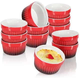com-four Auflaufform Ragout Fin Schale - Ofenfeste Förmchen in rot, (12-St), Creme Brulee Schälchen - Dessertschale mit je 185 ml