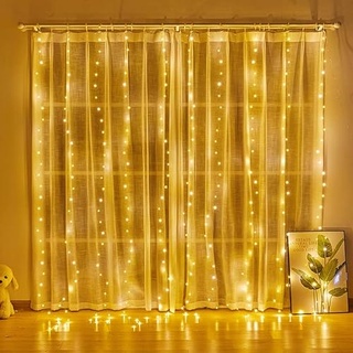 Lichtervorhang 3x3m 300LED Lichterketten Vorhang, USB LED Lichterkettenvorhang mit 8 Modi, Dimmbar Lichtervorhang Innen Außen Deko für Wand Valentinstag, Ramadan, Hochzeit, Weihnachten (Warmweiß)