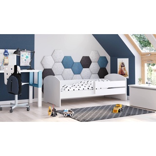 Dmora Einzelbett für Kinder, Kinderbett, Bett mit Fallschutz, mit rundem Kopfteil, cm 144x78h58, Farbe Weiß