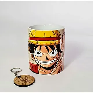 TusPersonalizables.com Kaffeebecher - Serie One Piece (One Piece Luffy mit Faust) - Keramik - 350 ml - Zylindrisch - Kaffeetasse