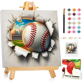 Baseball Malen Nach Zahlen Kinder mit Rahmen, Baseball Malen nach zahlen kinder ab 5 6 7 8 9 10 Jahre, Malset mit Rahmen, Pinsel und Acrylfarben, Geschenk für Mädchen und Jungen, mit Glitzer 20x20cm