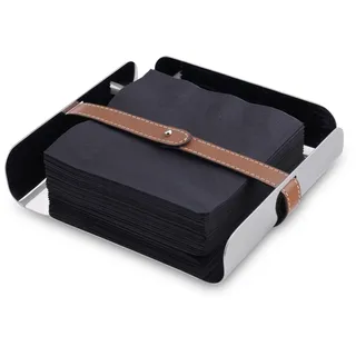 Nambe – Tahoe Collection Serviettenhalter aus Edelstahl mit erhöhten Kanten und Lederverschluss, 17,8 x 5,1 cm, Leder-Akzent ist abnehmbar