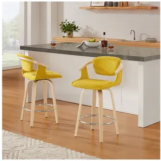 Art Leon Esszimmerstuhl BS049-051 (Barhocker 2er Set, Drehbar Barstuhl Tresenhocker Sitzhöhe 65.5 cm Bistrohocker Küchenstühle mit lehne, Sitzfläche aus Baumwoll Leinen Pappelholz) gelb