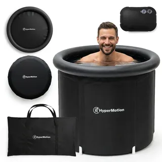 HyperMotion faltbare Eisbadewanne mit 330 l für Kältebäder in Schwarz, mit isolierendem Deckel, Ablauf und Transporttasche für Garten und Balkon - Schwarz