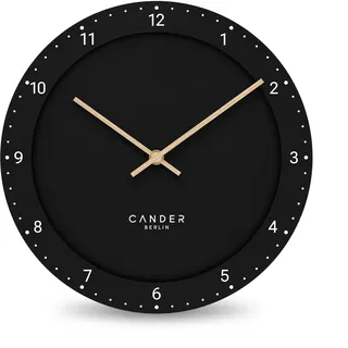 Cander Berlin MNU 2930 S Wanduhr lautlos 30 cm groß ohne Ticken analog Wohnzimmer Büro modern Vintage schwarz Holzzeiger