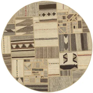 Nain Trading Orientteppich Kelim Patchwork 149x149 Handgewebter Orientteppich / Perserteppich, rund, Höhe: 5 mm beige|braun|grau