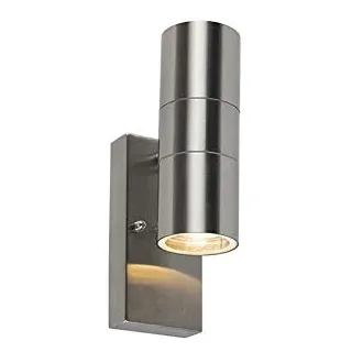 Qazqa Modern außen Wandleuchte, Außenlampe mit Tageslichtsensor, Wandlampe für den Garten - Duo - Silber Farbe, max. 35W, Geeignet für LED, 11cm, IP44, Rund, 2-flammig