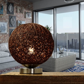 Licht-Erlebnisse Braune Tischleuchte Kugel Schirm 25 cm rund dekorativ Modern Metall E27 Nachttischlampe Wohnzimmerleuchte