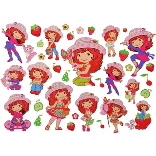 alles-meine.de GmbH 35 TLG. XL Set: Wandtattoo/Sticker - Emily Erdbeer - Wandsticker Aufkleber für Kinderzimmer Erdbeere Mädchen Blume Blüten - Wandaufkleber + Fenstersticker