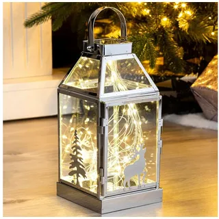 steinwohn LED Dekoobjekt XL LED Weihnachts-Laterne mit 60 warm-weiße LED, LED fest integriert, 13,5 x 29 x 14cm, aus Edelstahl und Glas