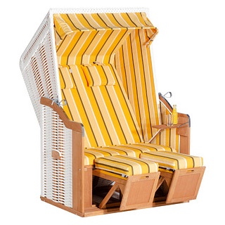 Müsing Strandkorb Sunny Smart Rustikal 50 Plus gelb,weiß, weiß, gestreift, weiß Kunststoff, Holz, 7-teilig