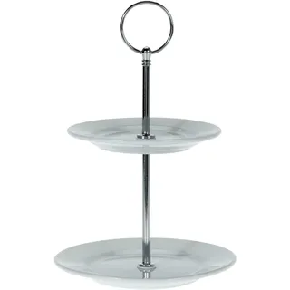 Onshop24.eu Porzellan Etagere - 2-stöckig - Metallgriff mit Ring - Plätzchen Pralinen Servierständer 15x21,5cm