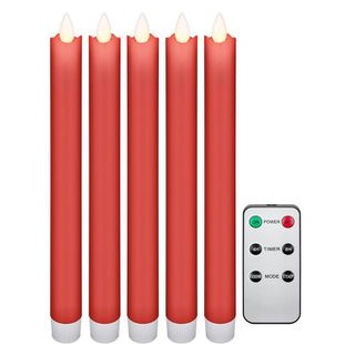 Goobay LED-Kerze Echtwachs-Stabkerzen rot, 24 x 2,1 cm (HxØ), Timer, mit Pendeldocht, 5er Set