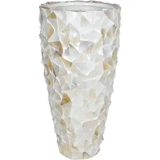 Muschel Pflanzgefäß hoch 50/96 cm perlmutt weiß