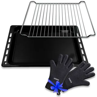 Backblech Backgitter Set Bauknecht 481010539879 mit 2 Silikon Ofenhandschuhe