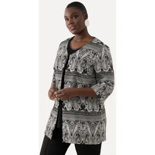 Ulla Popken Sommerjacke Jacke Paisley V-Ausschnitt Hakenverschluss 3/4-Arm schwarz 42/44