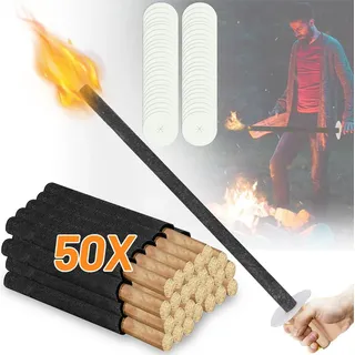 Jiubiaz 50x Fackeln,Wachsfackeln inkl. Handschutz, mit Extra Langem Griff, für Nachtwanderung und Veranstaltungen in Garten oder zu Ostern/Silvester