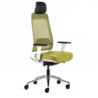 Bürodrehstuhl Inwerk Teamo® Original plus white mit Nackenstütze | Inwerk | Weiss/Grau/Grün | Netzrücken | TÜV geprüft | ergonomisch | mit Rückenlehne