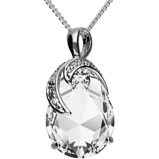 LÖB Kette mit Anhänger Halskette Oval Tropfen Anhänger Zirkonia Glitzer Stein Silber weiß (Geschenke für Frauen Damen Beste Freundin Mutter Mama Ehefrau Oma sie zum Geburtstag Schmuck Sommer, Inkl. Schmuckbox), Damen Kette Brautschmuck Tropfenanhänger Tropfenform Strass Statement silberfarben
