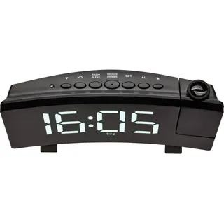 TFA Dostmann Wecker mit Projektion, 60.5015.02, inkl USB Ladefunktion, FM Radio, mit 2 Weckalarmen, schwarz mit weißen Leuchtziffern, (L) 180 x (B) 48 x (H) 100 mm