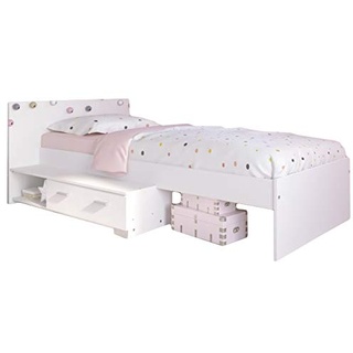 Kinderbett 90 * 200 cm Weiß inklusive Ablagefach und Schublade Jugendzimmer Kinderzimmer Jugendbett Jugendliege Bettliege Bett