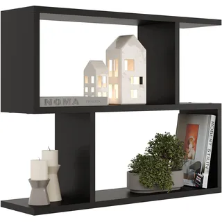 KUBUTKU Dekorativ Wandregal mit 2 Böden 70x55x18 Design Skandinavischer Modern für Wohnzimmer Küche Büro Schlafzimmer Badezimmer Hängeregal Bücherregal (Schwarz)