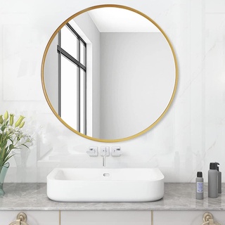 MEESALISA Lisa Runder Badspiegel ohne Beleuchtung ф70cm Wandspiegel mit matt Gold Metallrahmen Spiegel rund Dekospiegel Golder Rand 70x70
