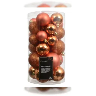 Christmas Decorations 30 Weihnachtskugeln Kunststoff 4-6cm Mix 30er Set - bruchsicher Christbaumkugeln Weihnachtsbaumkugeln Christbaumschmuck Weihnachtsbaumschmuck Warmorange