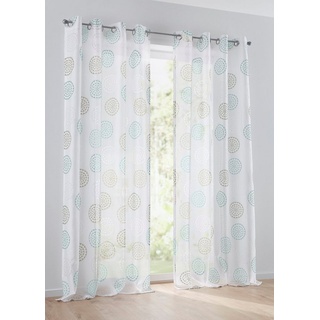 Kutti Vorhang Bella mit Ösen Gardine halbtransparent weiß türkis Kreis Motiv Breite 135 x Höhe 175 cm (1 Stück)