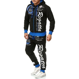 L.gonline Freizeitanzug Herren Jogging-ANZUG, Regatta 509 (Kapuzenjacke mit Reißverschluss, Hose, 2-tlg), Fitness Freizeit Casual blau|schwarz S