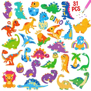 Acuiwer 31 Stück DIY 5D Diamond Painting Kinder Dinosaurier Diamant Aufkleber Kit Diamantmalerei für Kinder Geburtstags Geschenk für Jungen Mädchen (#13-Dinosaur-31Stk)