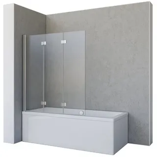 Schulte Duschwand Valet, 130 x 142 cm, 3-teilig, 5 mm Sicherheitsglas (ESG) Klar hell, Profilfarbe Chromoptik Duschabtrennung für Badewanne