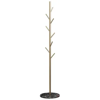 Garderobenständer, freistehend, Baum mit 8 Haken, Antik-Messing-Finish und Marmorsockel, Ständer für Mäntel, Hüte, Schals und Kleidung Aufbewahrung