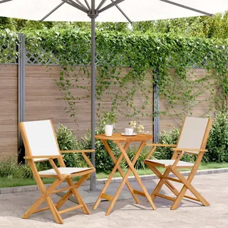 "2026 Promotion" 3-tlg. Bistro-Set - mit Tisch und Stühlen - Cremeweiß Stoff und Massivholz - Gartenmöbelset CC14042 - Weiß
