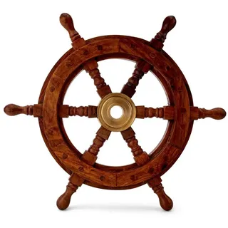 Nklaus 30cm Maritimes Steuerrad Holz mit Messingnabe Standard-Qualität Schiffsrad Deko 11740