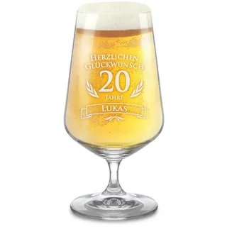AMAVEL Bierglas mit Gravur zum 20. Geburtstag – Personalisiert mit [Name] – Pilstulpe – Geburtstagsgeschenke für Männer und Frauen – Geschenkidee zum Geburtstag – Männergeschenke – Füllmenge: 400 ml