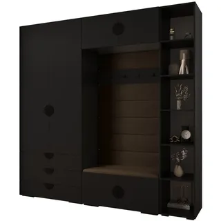 Abiks Möbel Garderoben-Set, Schwarz, Braun, Schwarz, Holz, Nachbildung, 2-Sitzer, 13 Fächer, 240x236.7x47 cm, Garderobe, Garderoben-Sets & Serien, Garderoben-Sets