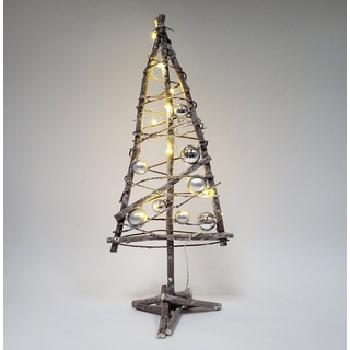 dasmöbelwerk Dekobaum Weihnachtsbaum Deko Baum aus Holz mit Kugeln und LED Beleuchtung