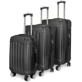 YGHQAP Koffer Set 3 Teilig Hartschale, Gepäck Sets, Reisekoffer Mit 360° Spinner Rollen, 3 Stelige Zahlenschloss, Teleskopgriff, Trolley Kofferset, Handgepäck, Luggage Set (Schwarz)