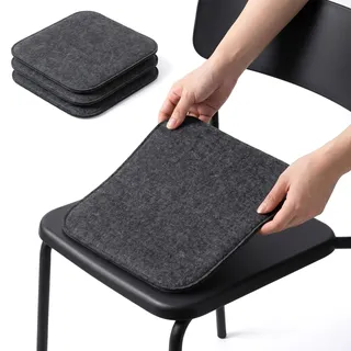 Filz Sitzkissen eckig mit Antirutschnoppen, 4er Set rutschfeste Filz Sitzkissen, 35x35cm Waschbare Stuhlkissen für Indoor und Outdoor, Sitzpolsterauflage für Esszimmer,Garten (4, Eckig - Dunkelgrau)